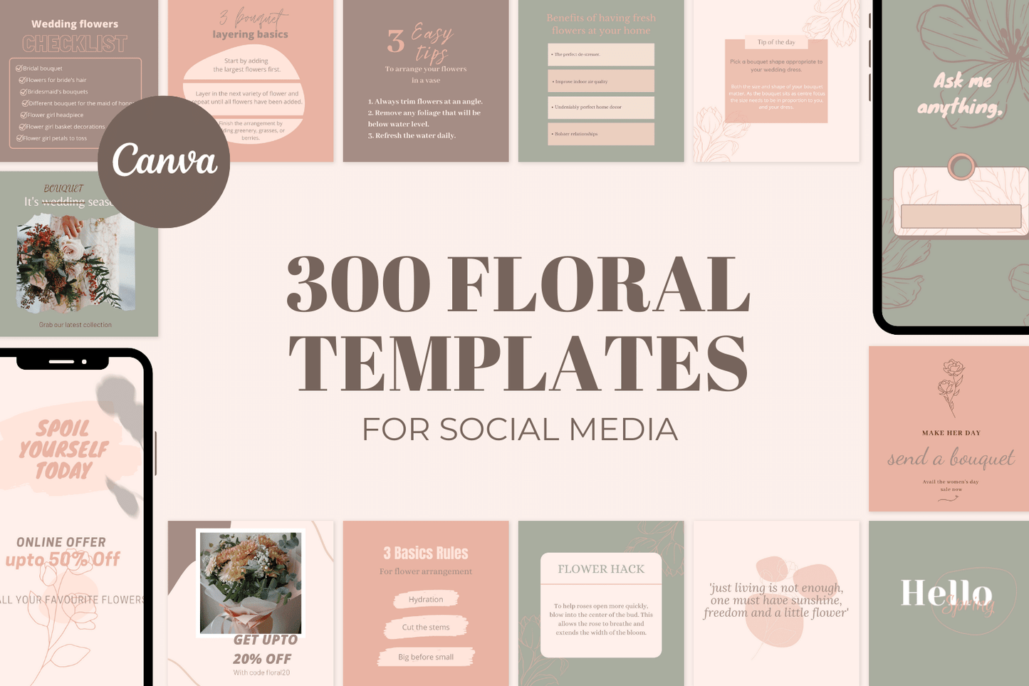 300 Digitale annonse og reklame maler for Blomster og Planter til sosiale medier