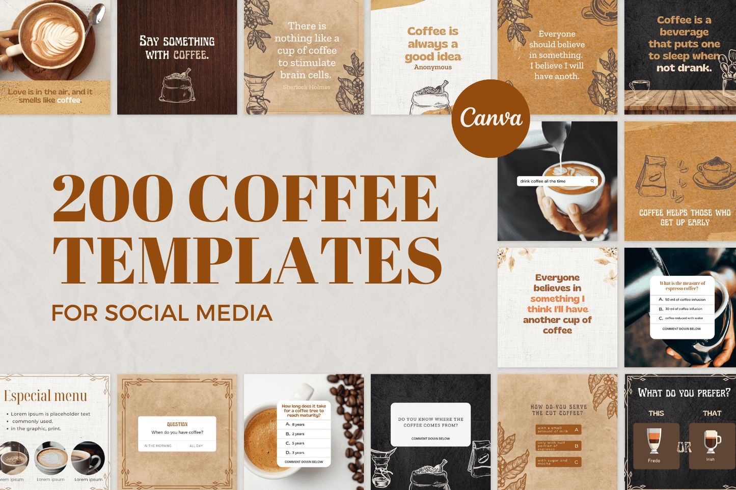 200 Digitale annonse og reklame maler for Kaffe og Barista til sosiale medier