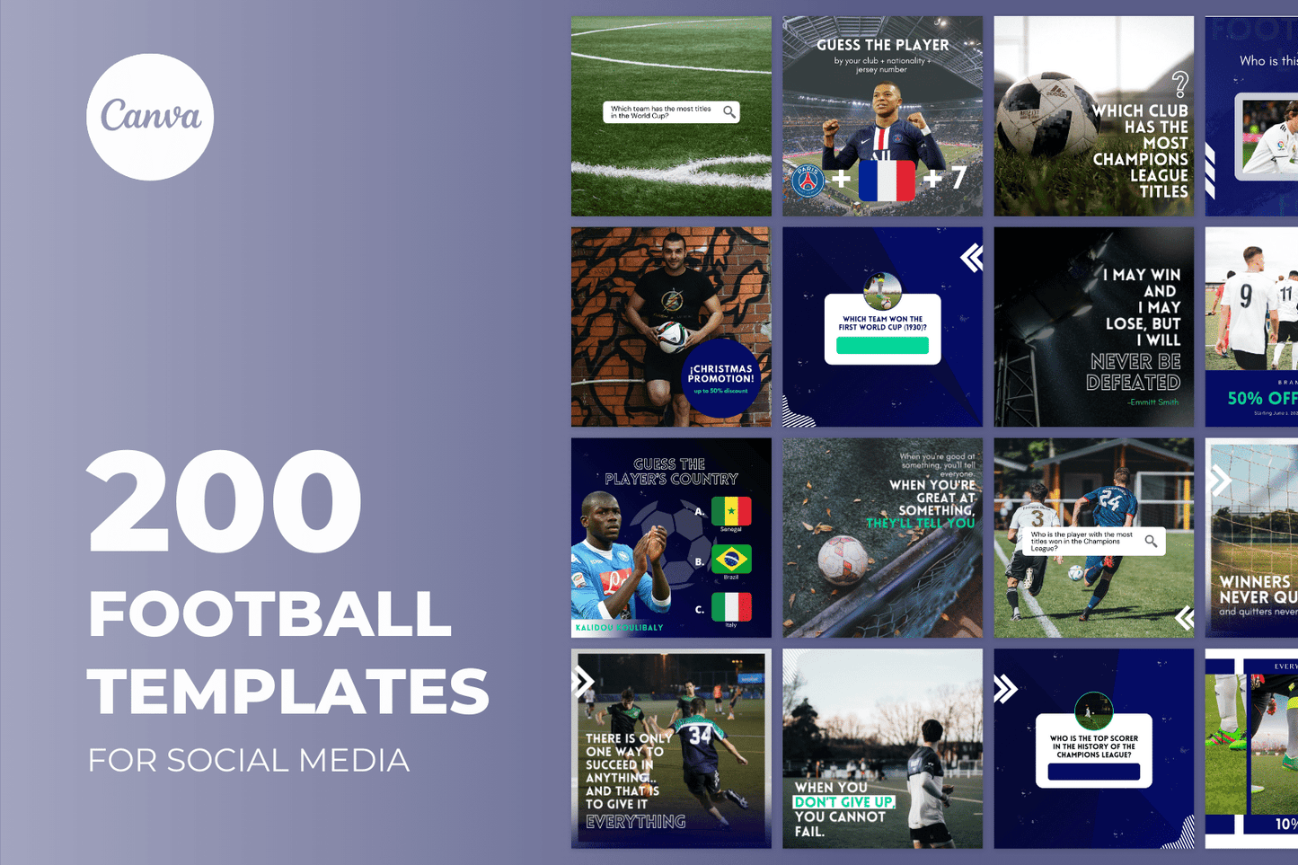 200 Digitale annonse og reklame maler for Fotball og Idrett til sosiale medier