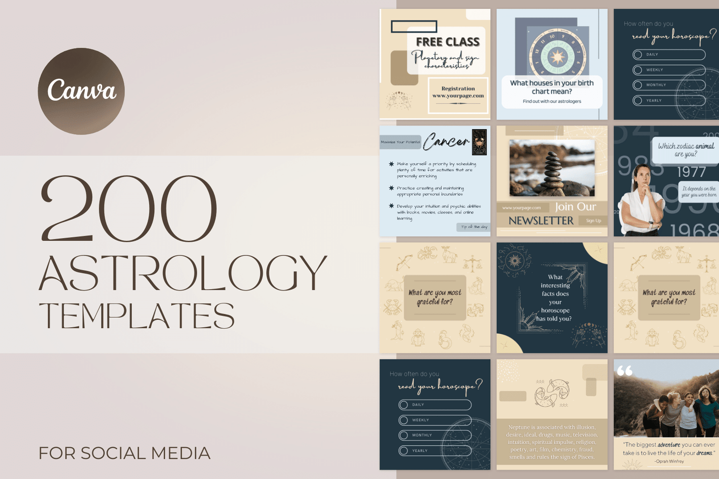 200 Digitale annonse og reklame maler for Astrologi og Stjernetegn til sosiale medier
