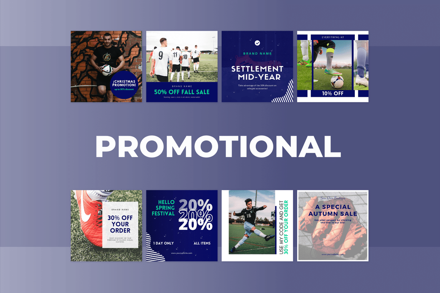 200 Digitale annonse og reklame maler for Fotball og Idrett til sosiale medier