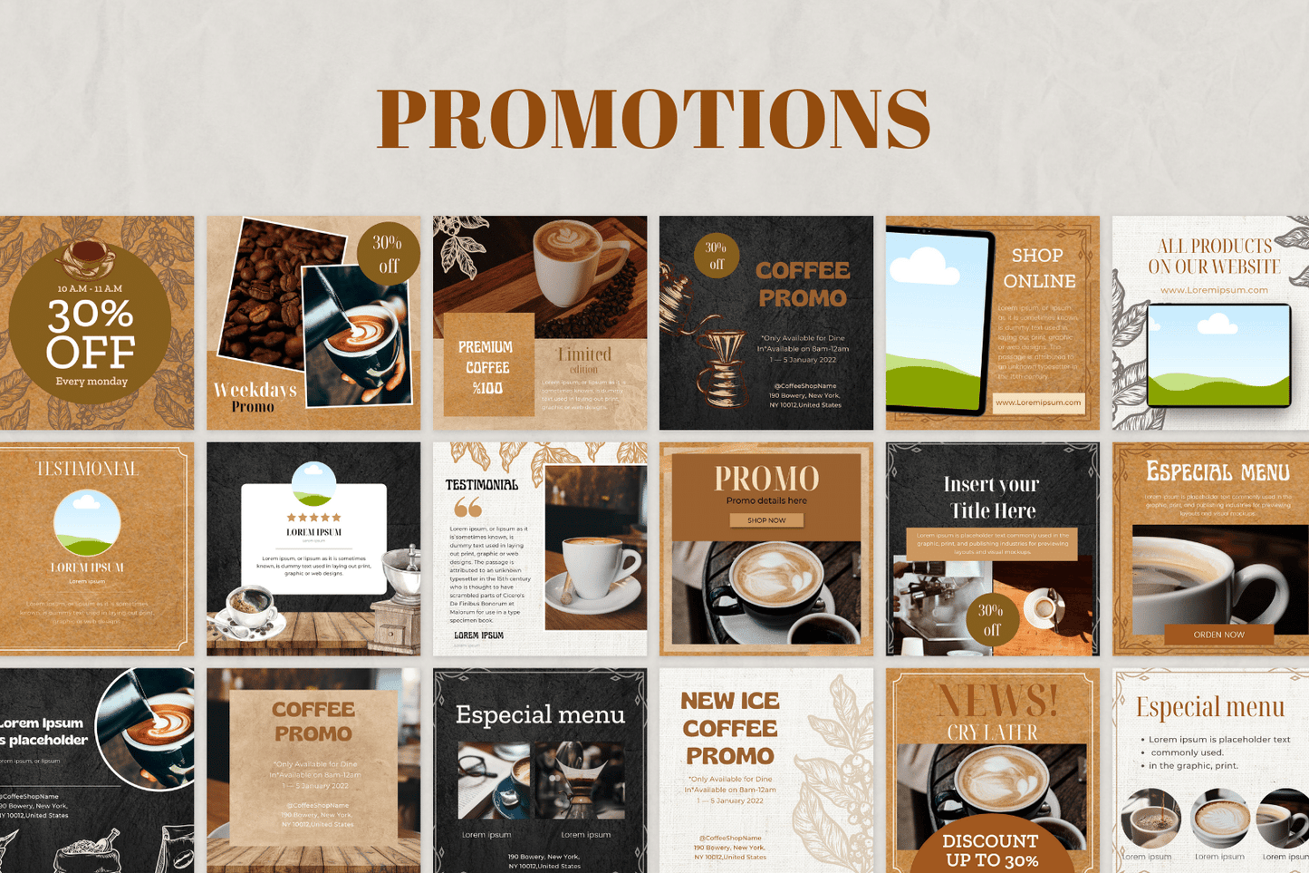 200 Digitale annonse og reklame maler for Kaffe og Barista til sosiale medier