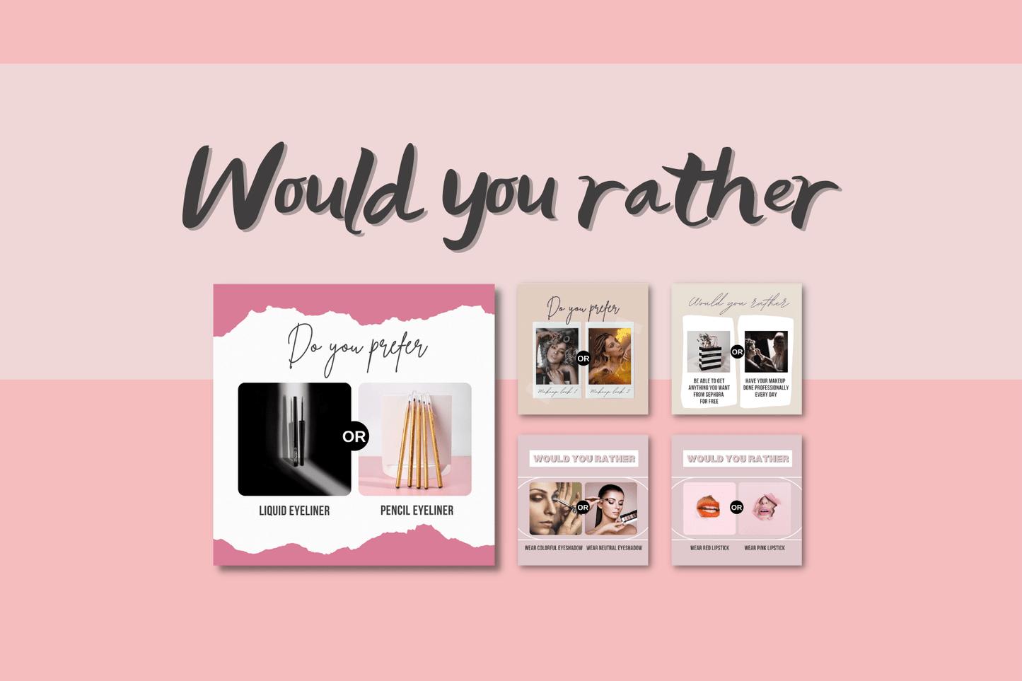 400 Digitale annonse og reklame maler for Skjønnhetssalonger og Influensere til sosiale medier