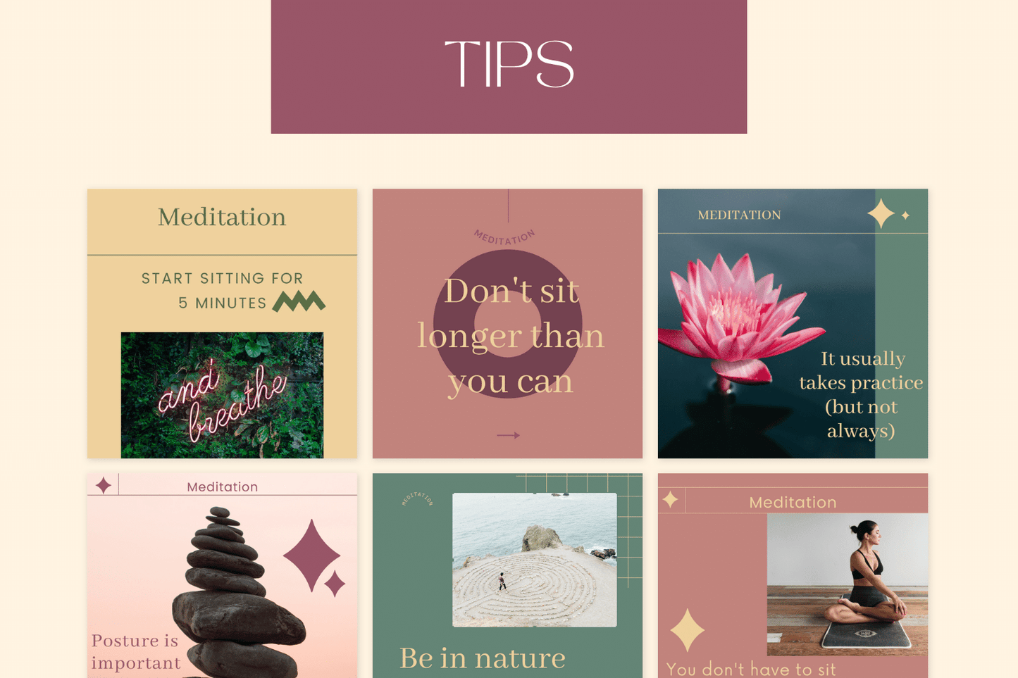 300 Digitale annonse og reklame maler for Meditasjon til sosiale medier