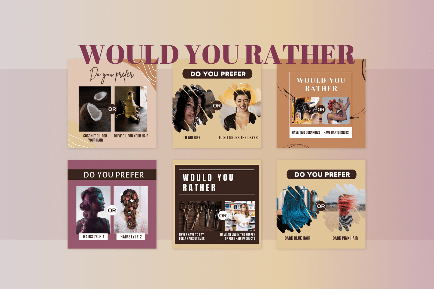 300 Digitale annonse og reklame maler for Hår og Hårstyling til sosiale medier