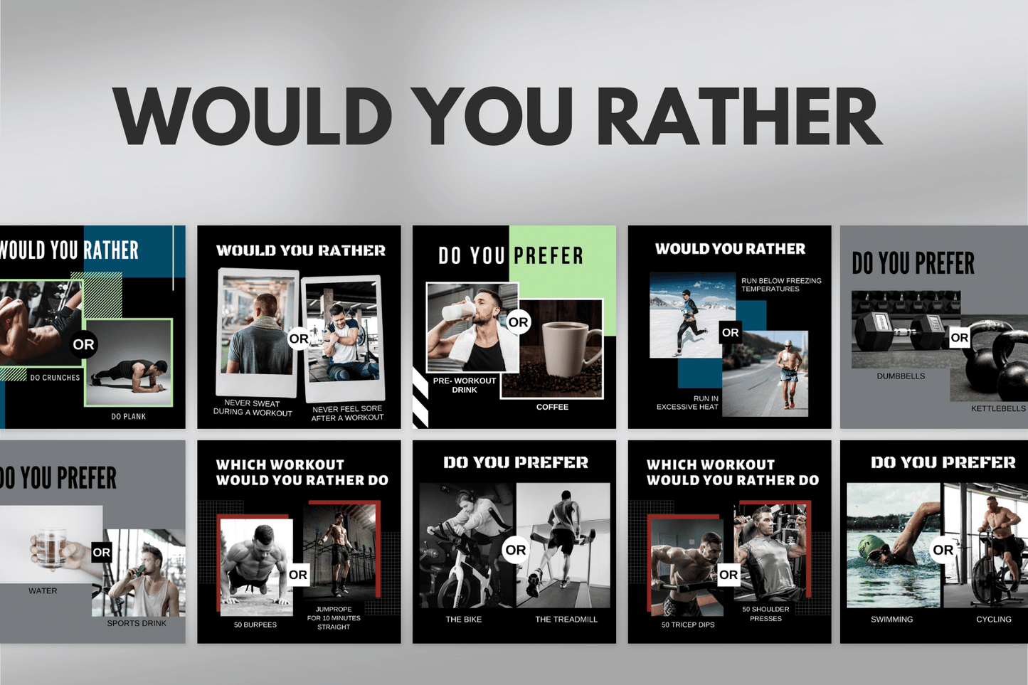 400 Digitale annonse og reklame maler for Fitness og Trening til sosiale medier, Maskulin Versjon