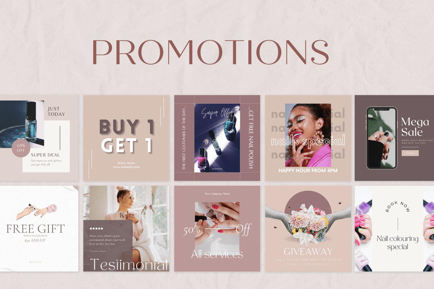 200 Digitale annonse og reklame maler for Skjønnhetssalonger til sosiale medier