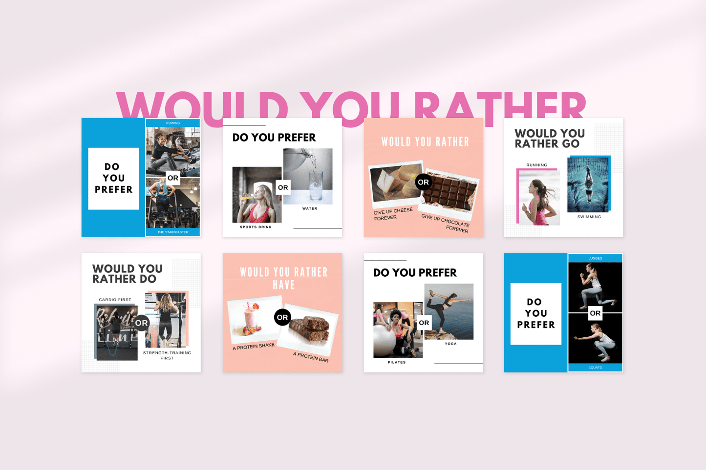 400 Premium Digitale annonse og reklame maler for Fitness og Trening til sosiale medier, Feminin utgave