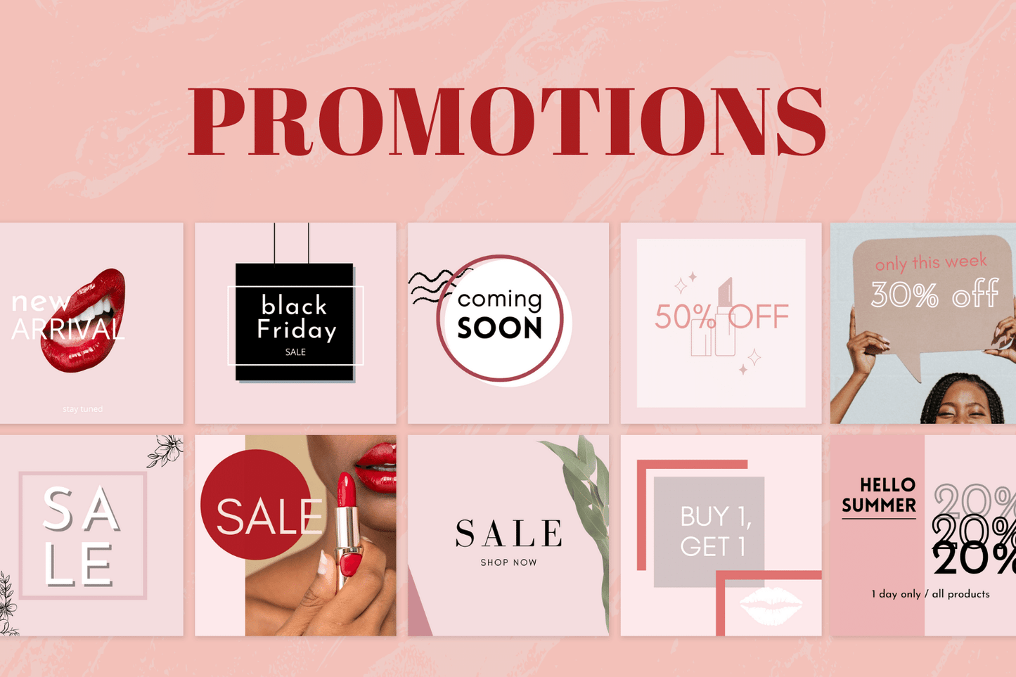 200 Digitale annonse og reklame maler for Skjønnhetssalonger til sosiale medier