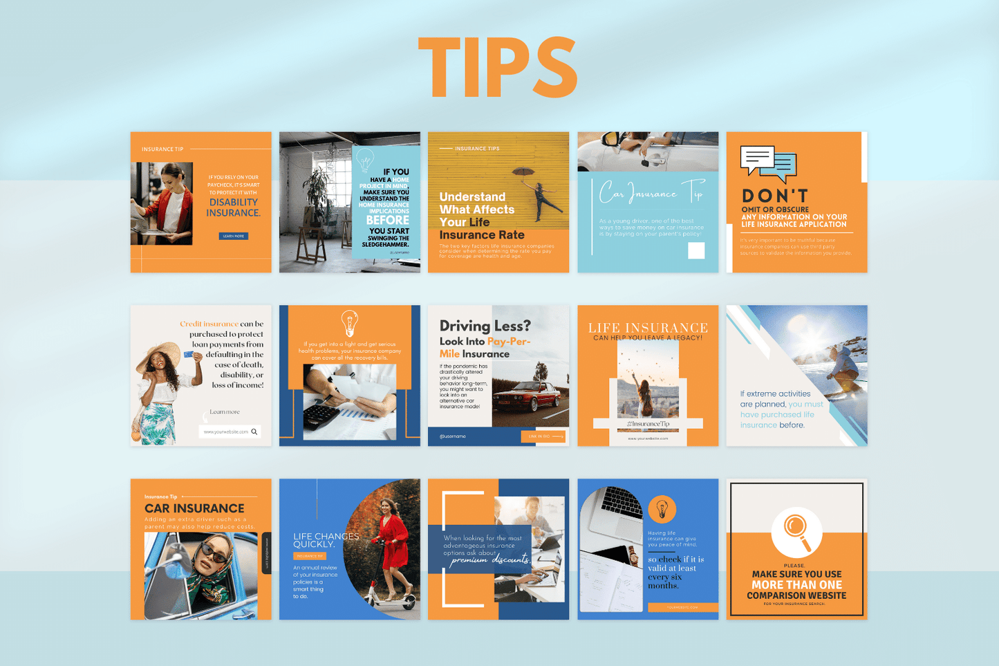 200 Digitale annonse og reklame maler for Forsikring til sosiale medier