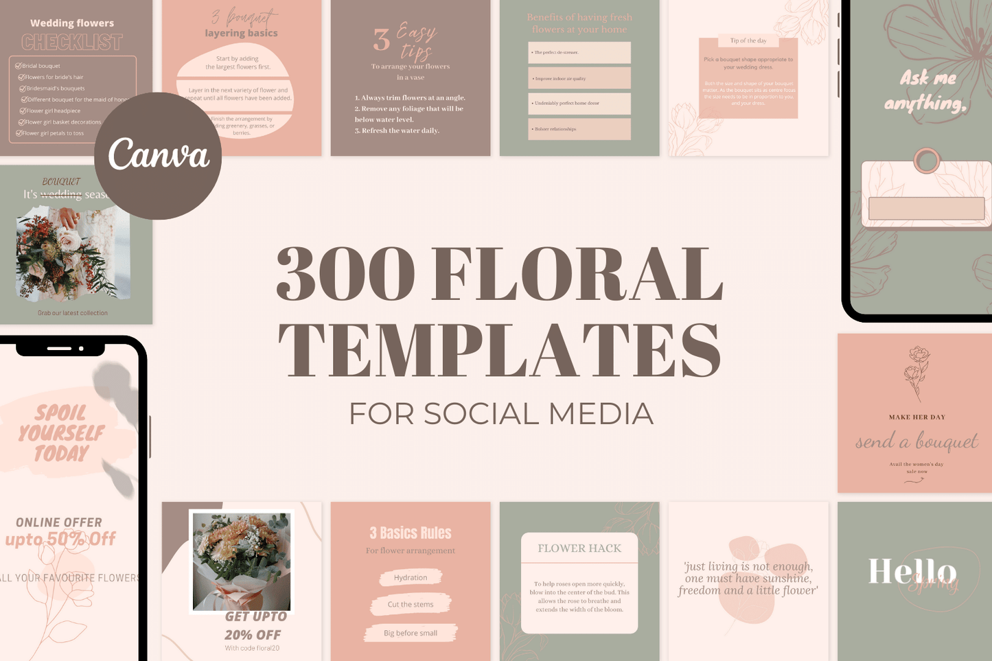 300 Digitale annonse og reklame maler for Blomster og Planter til sosiale medier