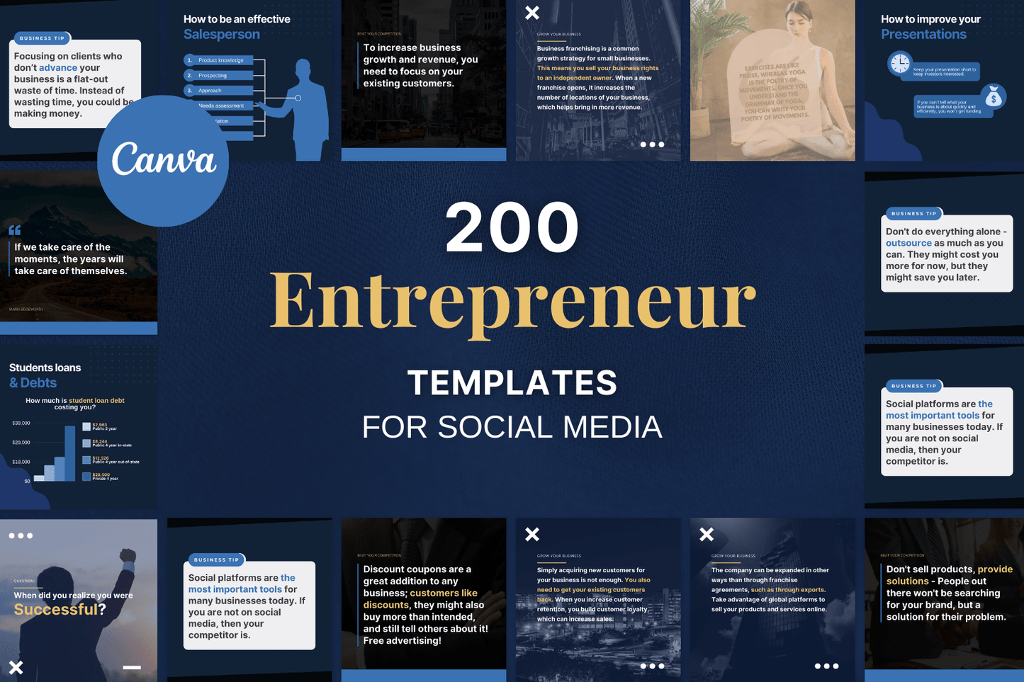 200 Digitale annonse og reklame maler for Entreprenører og Gründere til sosiale medier