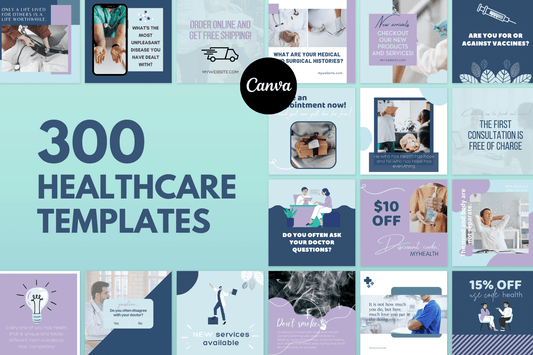 300 Digitale annonse og reklame maler for Helse og omsorgs Klinikker til sosiale medier