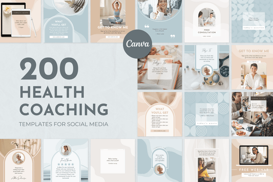 200 Digitale annonse og reklame maler for Helsecoacher til sosiale medier